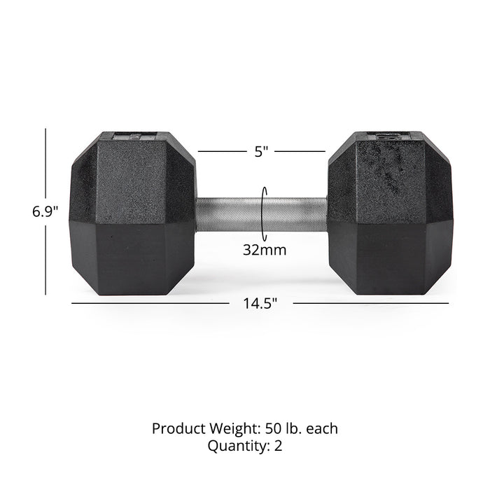 50 LB Straight Stainless Steel Hex Dumbbells