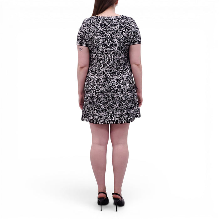 ALAÏA BLACK AND WHITE FLORAL PATTERNED DRESS - SIZE 42