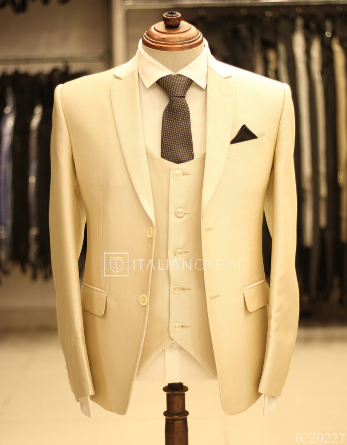 Beige 3-Piece Notch Lapel Suit