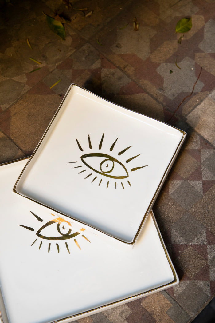 Ceramic Square Plate – Eye Motif