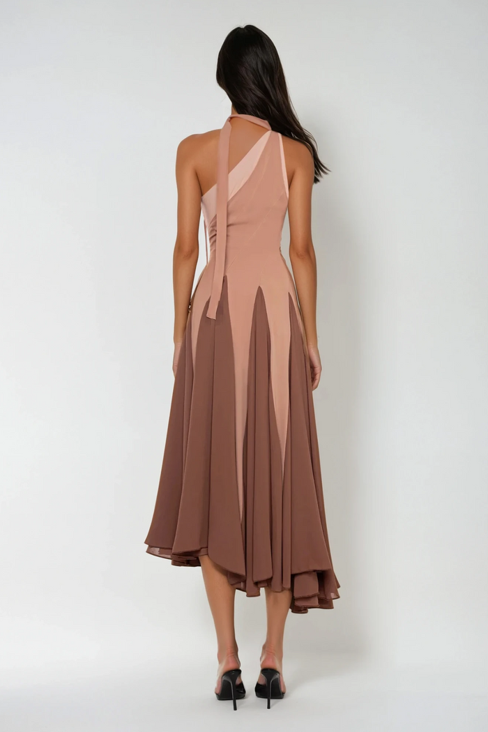 Chip One Shoulder Asymmetric Ruffle Midi Dress