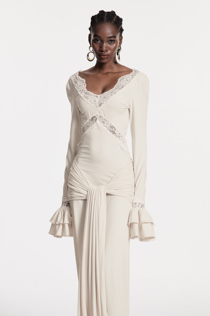 Chizuru Lace Tie Up Maxi Dress