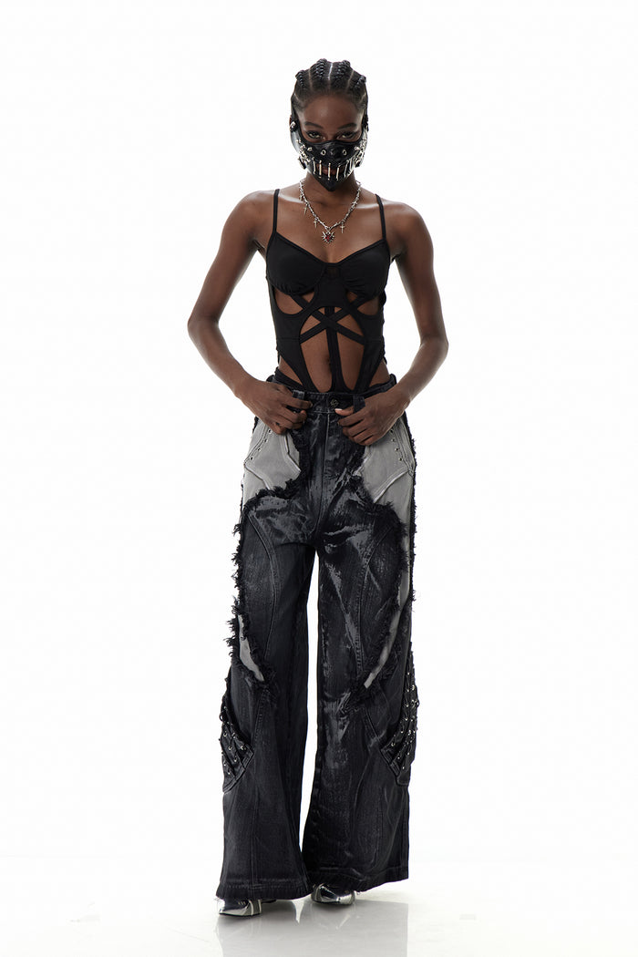 Courteney Deconstruct Fringe Jeans In Black