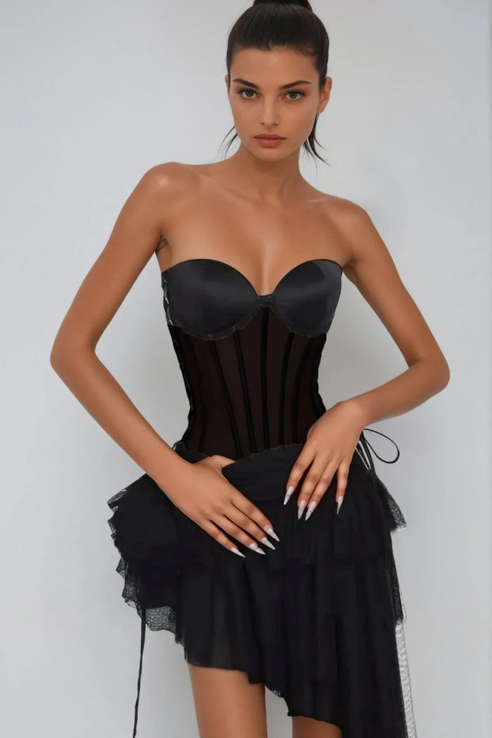 Danish Corset Mesh Asymmetric Mini Dress