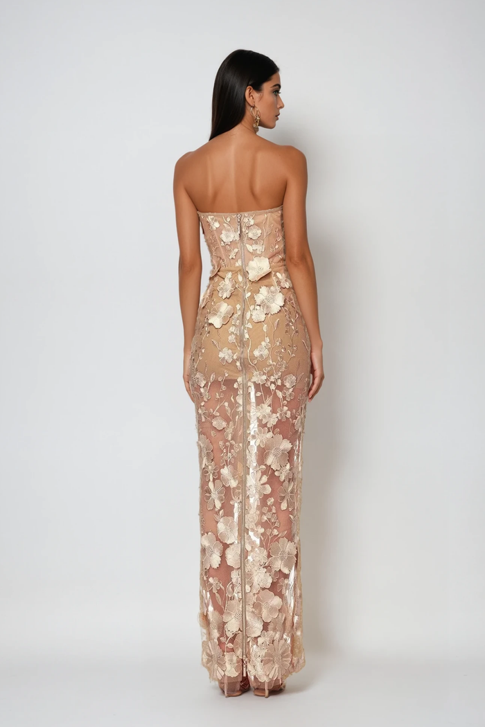 Denica Strapless Flower Maxi Dress