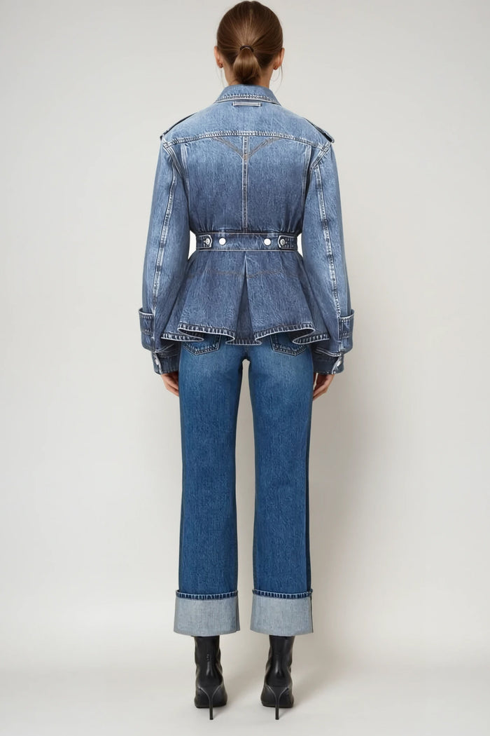 Deniz Asymmetric Ruffle Denim Jacket