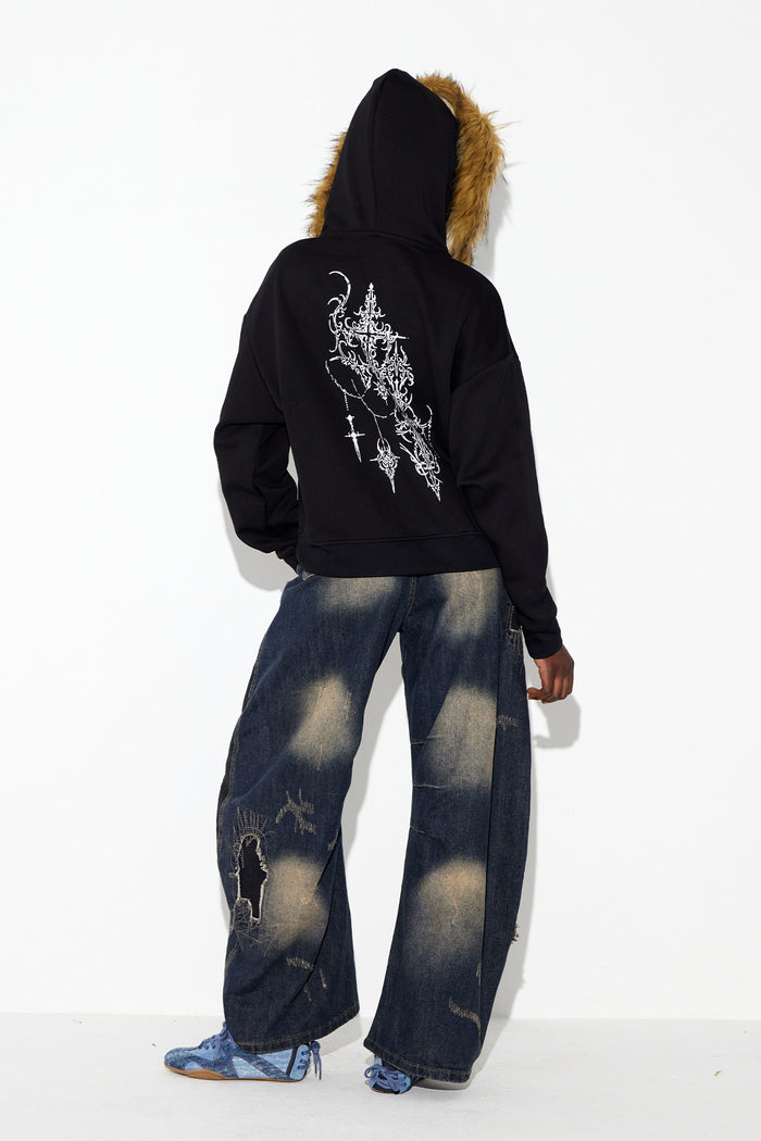 Ebubekir Faux Fur Print Hooded Jacket