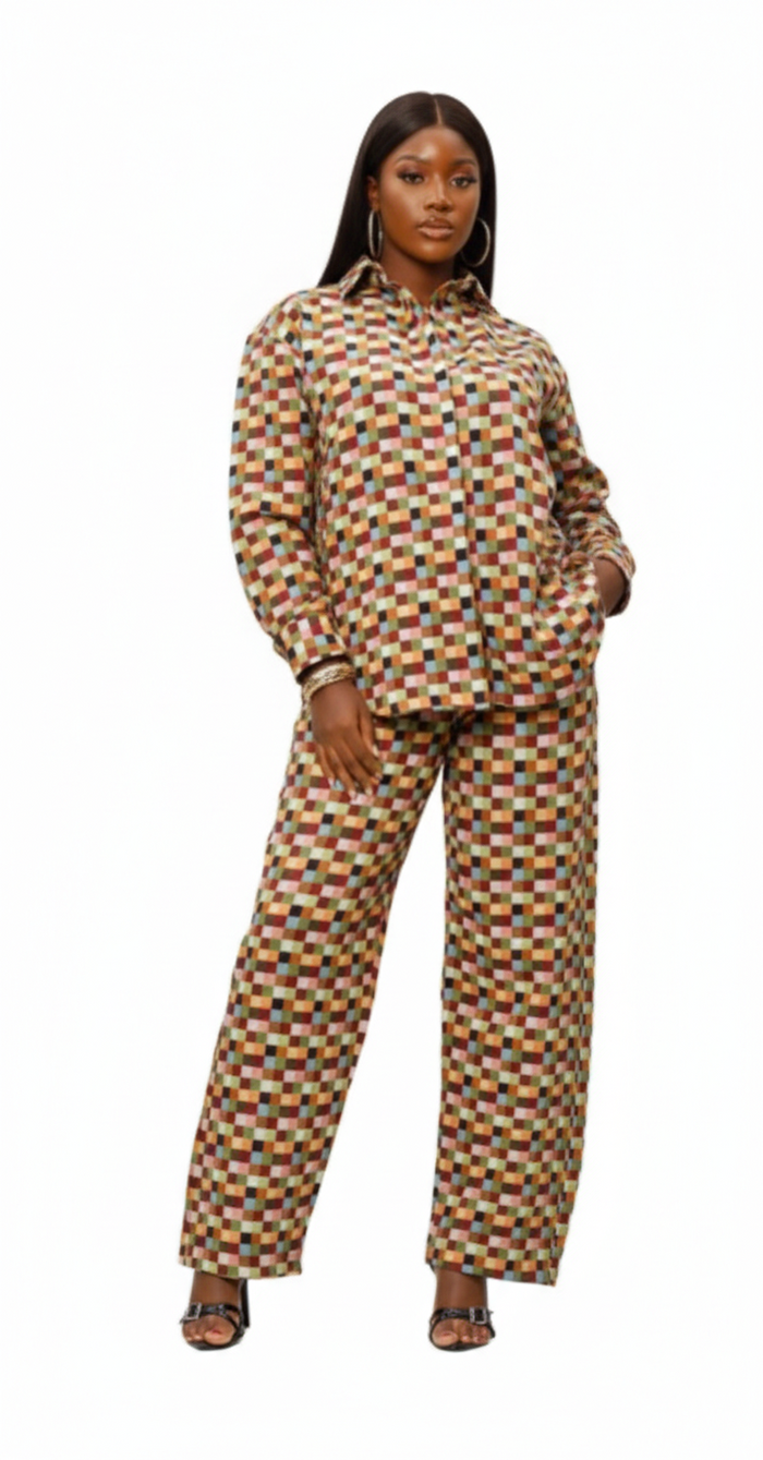 IMANI GRID PANT - BURGUNDY