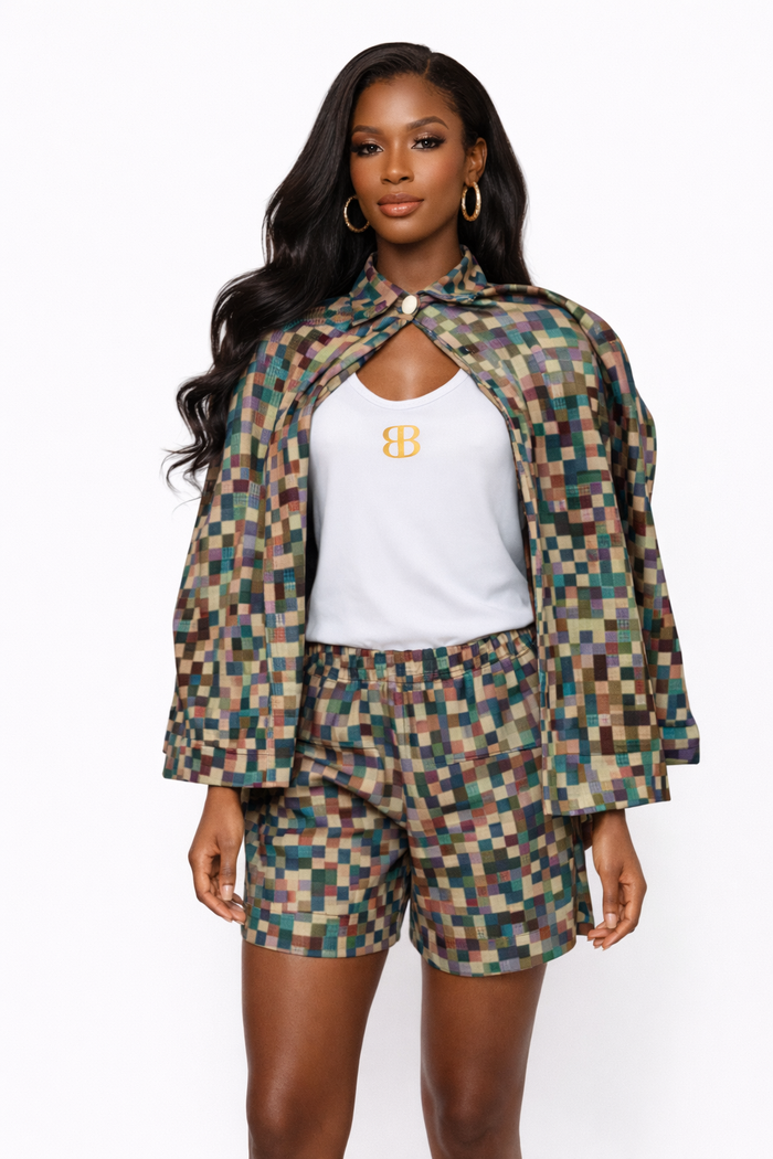 IMANI GRID SHIRT - WINE