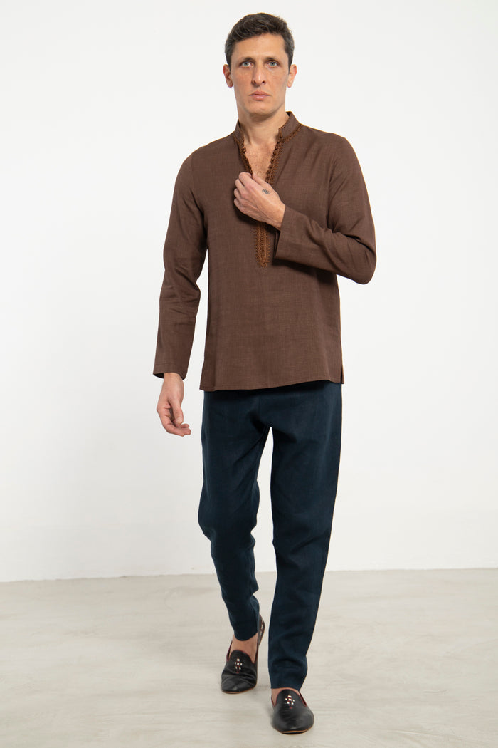 Jawad Wool, Silk & Linen Brown Shirt