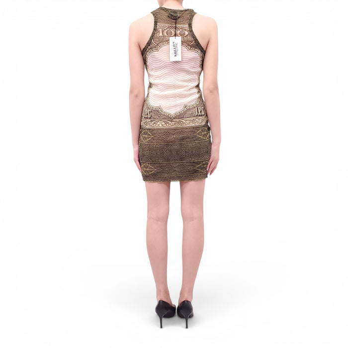 JEAN PAUL GAULTIER GREEN MONEY PRINT MESH DRESS - SIZE XL