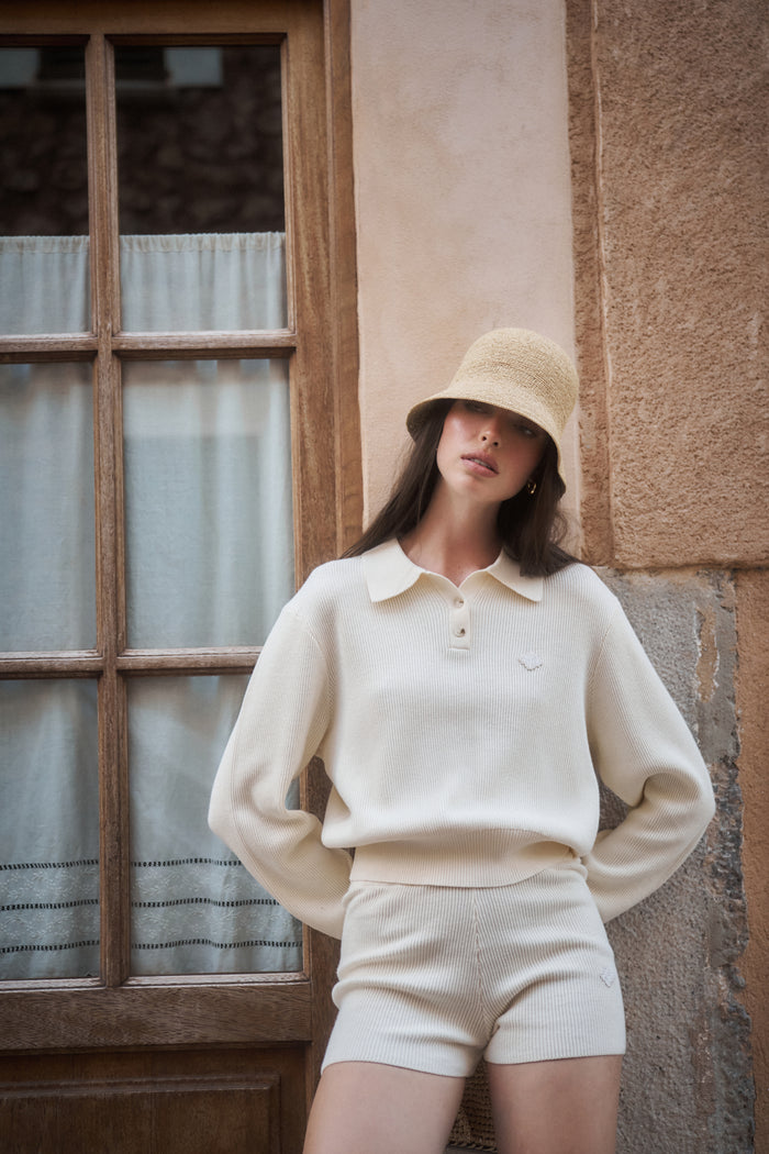 KNITTED MINI SHORTS - BUTTERMILK
