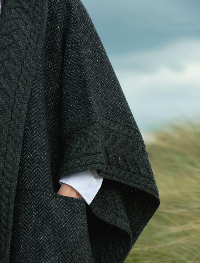 Ladies Donegal Tweed & Merino Wool Cape - Charcoal #color_charcoal