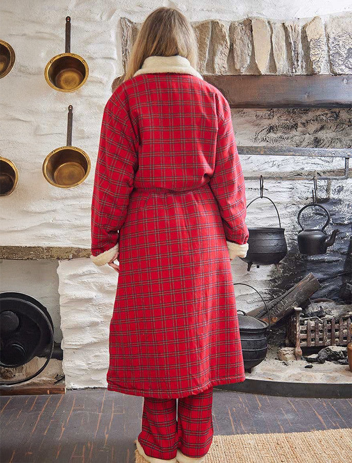 Ladies Fleece Lined Flannel Nightrobe #color_red-tartan
