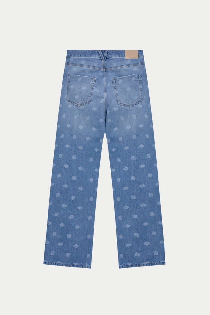 LASER PRINT EMBLEM JEANS - BLUE WASH
