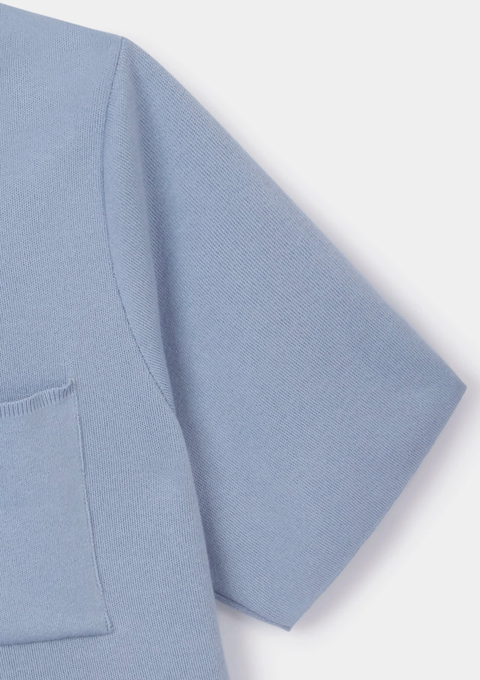 Light Denim Cotton Knit Polo, Polo Shirt - SIRPLUS