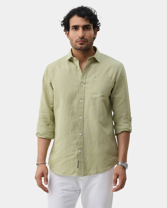 Light Green Linen Solid Shirt - Cleo