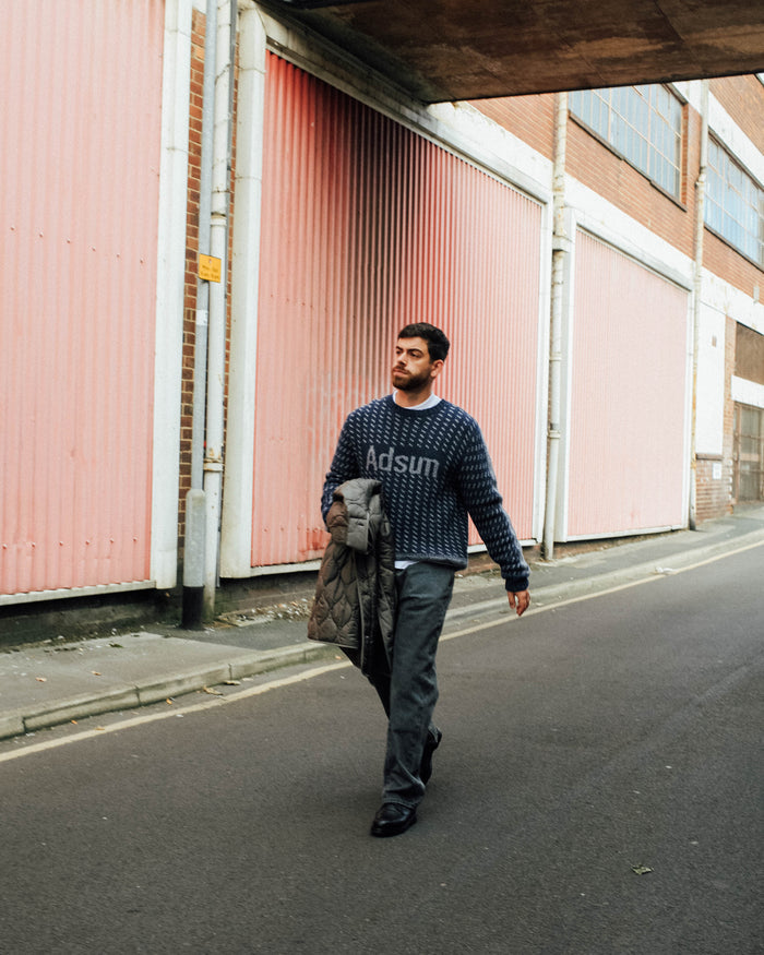 LOGO KNIT CREWNECK SWEATER - NAVY/GREY