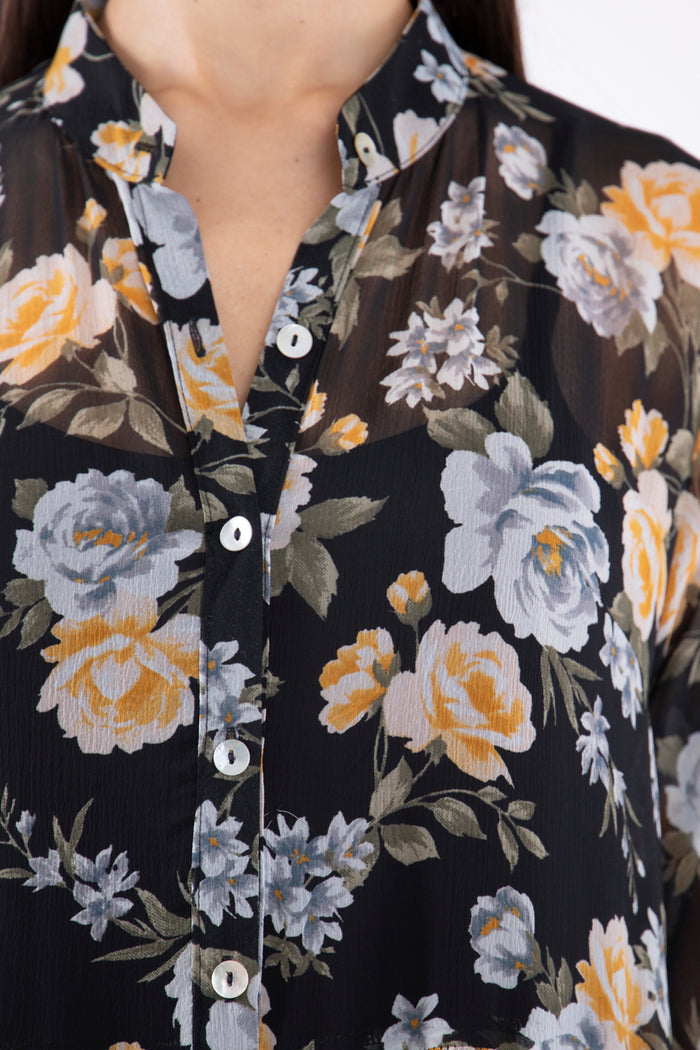 Louna Cotton Black Printed Flowers Dress