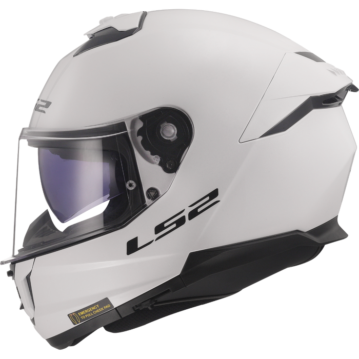 LS2 Stream II helmet in Gloss White, left side profile with internal sun shield lowered