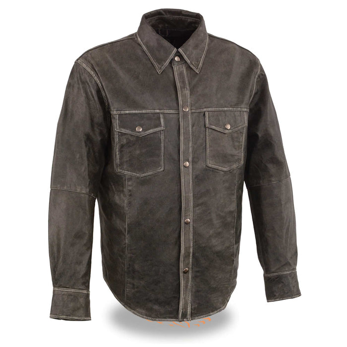 Men's Lightweight Leather Shirt: Brand : Milwaukee Leather
Group : SHIRTS
Status : REGULAR
Classification : MEN LEATHER S