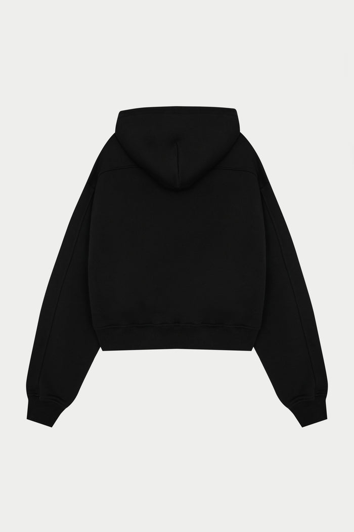 PILATES & PINOT ZIP THROUGH CROPPED HOODIE - BLACK