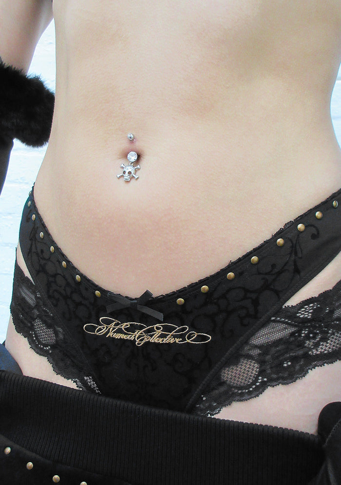 REBEL DOUBLE LAYER LACE THONG BLACK