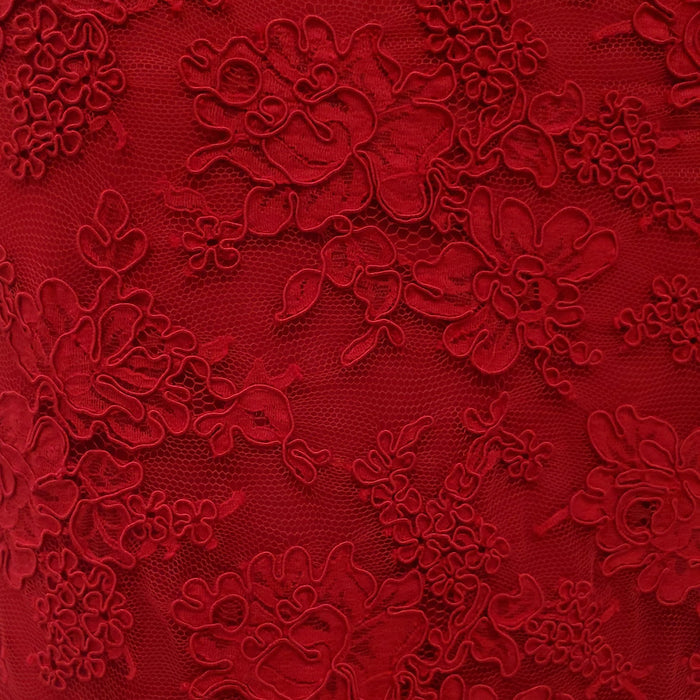 REEM ACRA RED LACE GOWN - SIZE 4