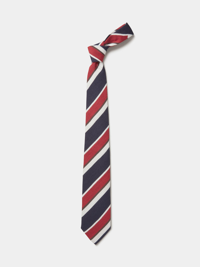 Aubin Navy/Red Club Stripe Silk Slub Tie | Ties