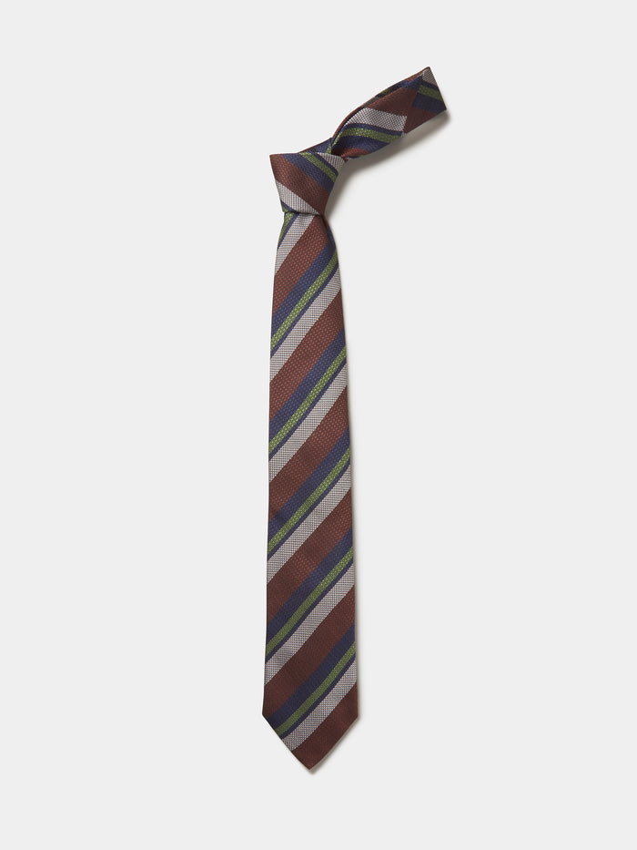 Aubin Chocolate /Green Club Stripe Silk Tie | Ties
