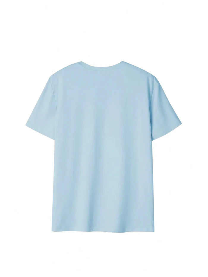 SXV Beach Star Coconut Shell Letter Print Round Neck Short Sleeve T-Shirt