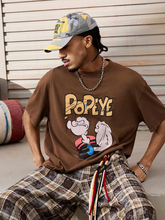 SXV Casual Letter & Cartoon Graphic Round Neck Short Sleeve T-Shirt