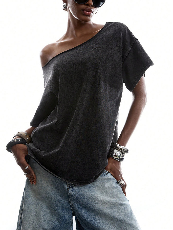 SXV Minimalism Women's Slogan Print Back Hollow Out T-Shirt