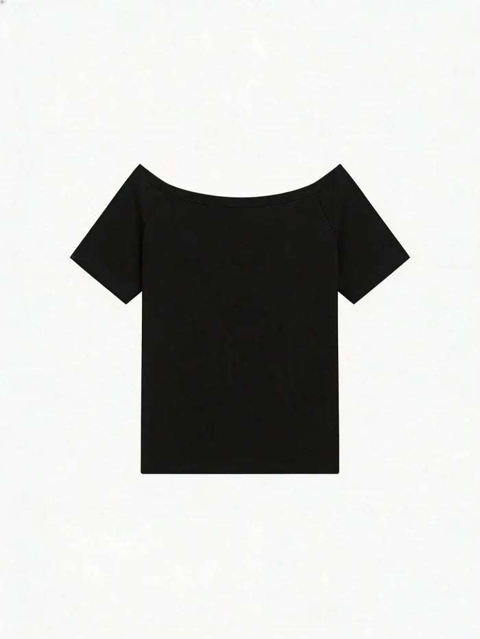 SXV Y2K Print flag Off-Shoulder Short-Sleeve T-Shirt