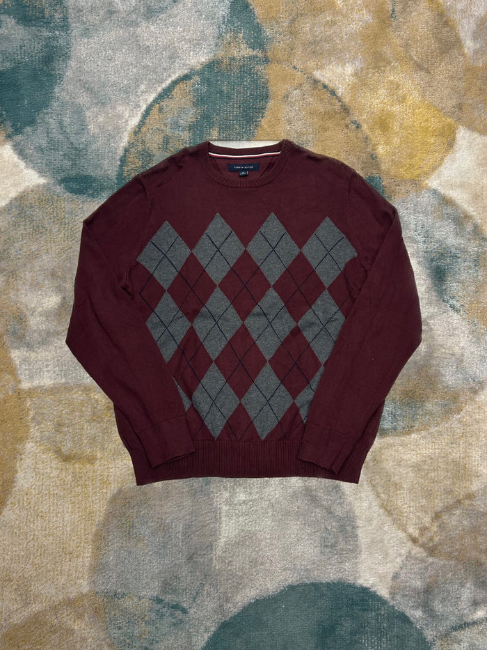 Tommy Hilfiger Burgundy Checkered Knit