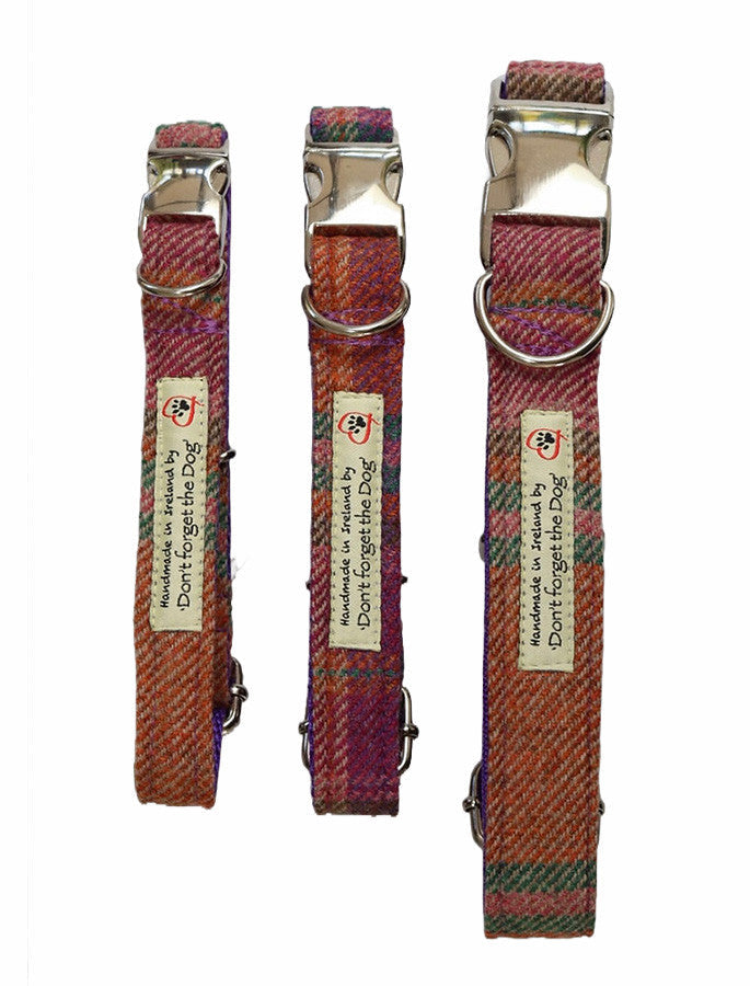 Tweed Dog Collar Metal Buckle - #color_purple-russet