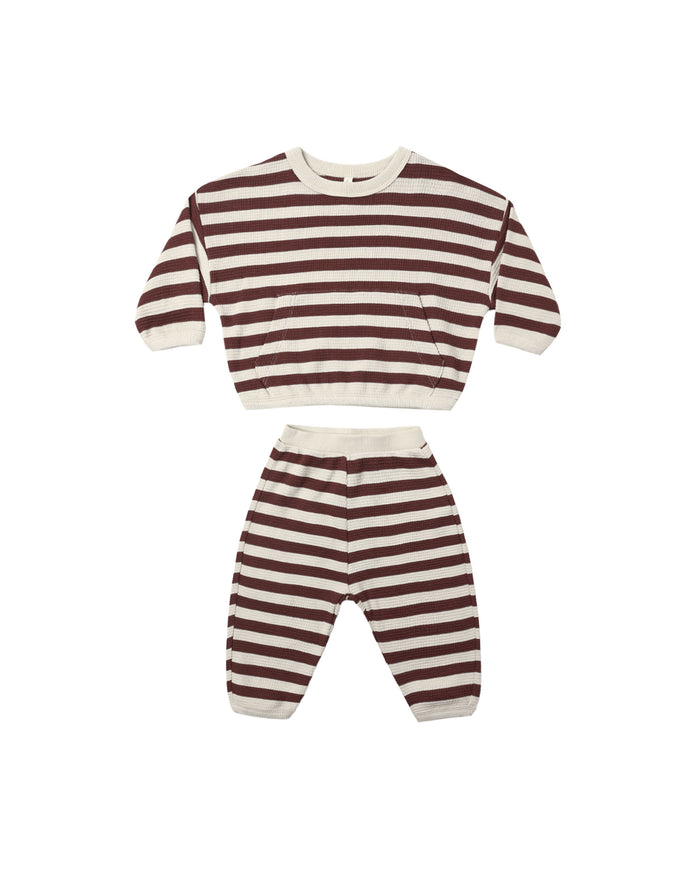 Waffle Slouch Set || Black Cherry Stripe