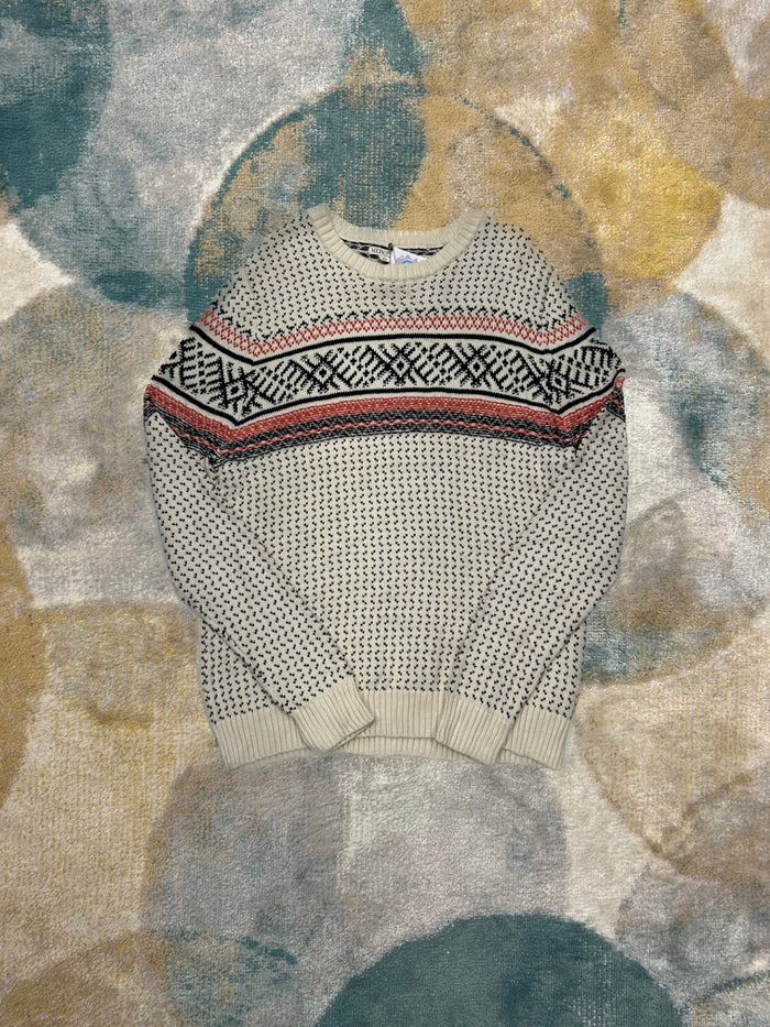 White Blue and Orange Patterned Knit