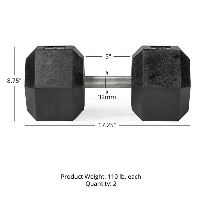 110 LB Straight Stainless Steel Hex Dumbbells