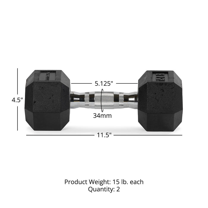 15 LB Rubber Hex Dumbbells