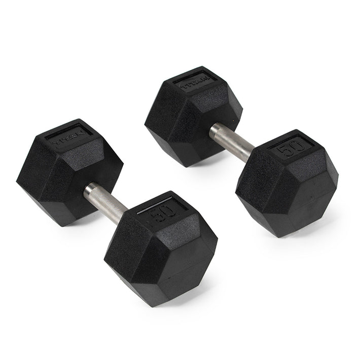 50 LB Straight Stainless Steel Hex Dumbbells
