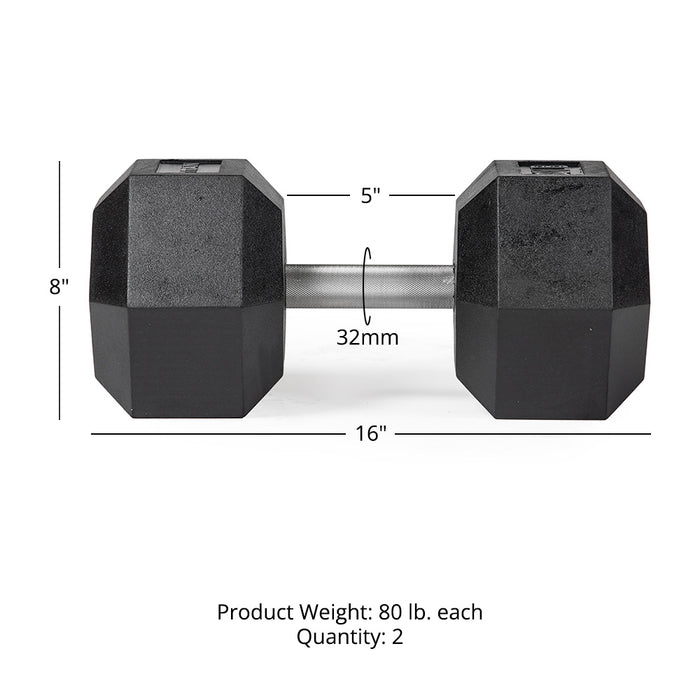80 LB Straight Stainless Steel Hex Dumbbells