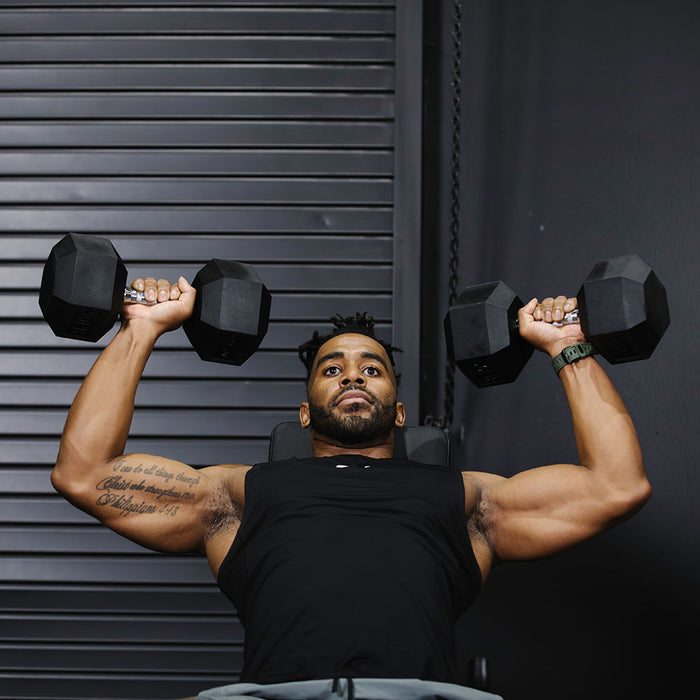 85 LB Rubber Hex Dumbbells