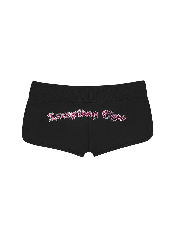 ACCEPTING TIPS RHINESTONE MICRO RACER SHORTS BLACK