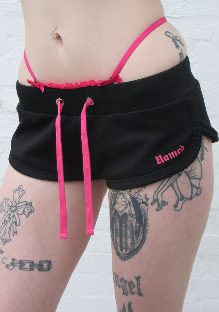 ACCEPTING TIPS RHINESTONE MICRO RACER SHORTS BLACK