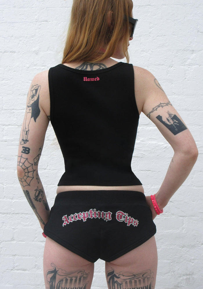 ACCEPTING TIPS RHINESTONE MICRO RACER SHORTS BLACK