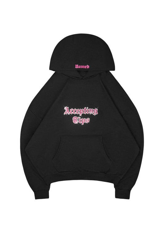 ACCEPTING TIPS RHINESTONE PULLOVER HOODIE BLACK
