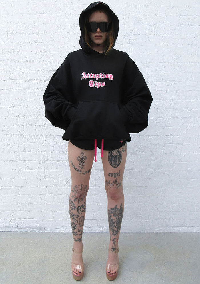 ACCEPTING TIPS RHINESTONE PULLOVER HOODIE BLACK