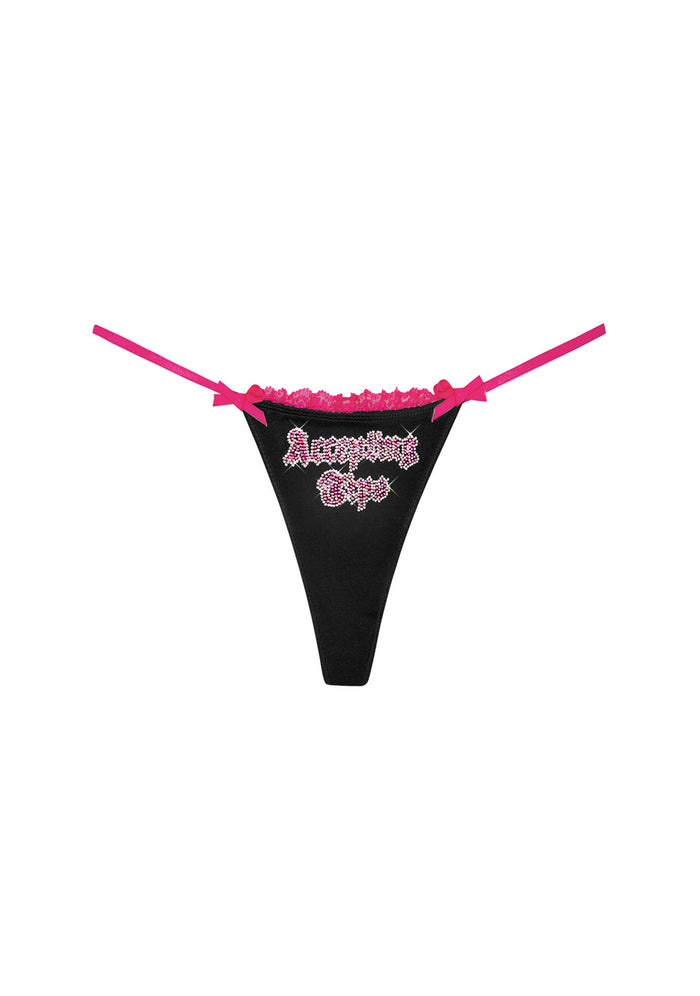 ACCEPTING TIPS RHINESTONE THONG BLACK