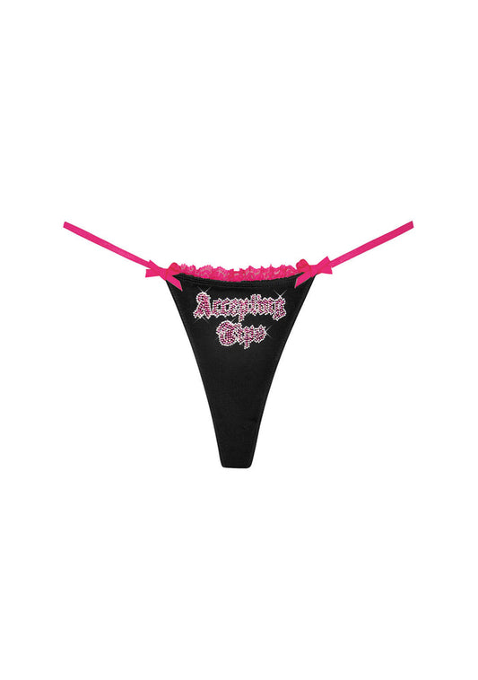 ACCEPTING TIPS RHINESTONE THONG BLACK